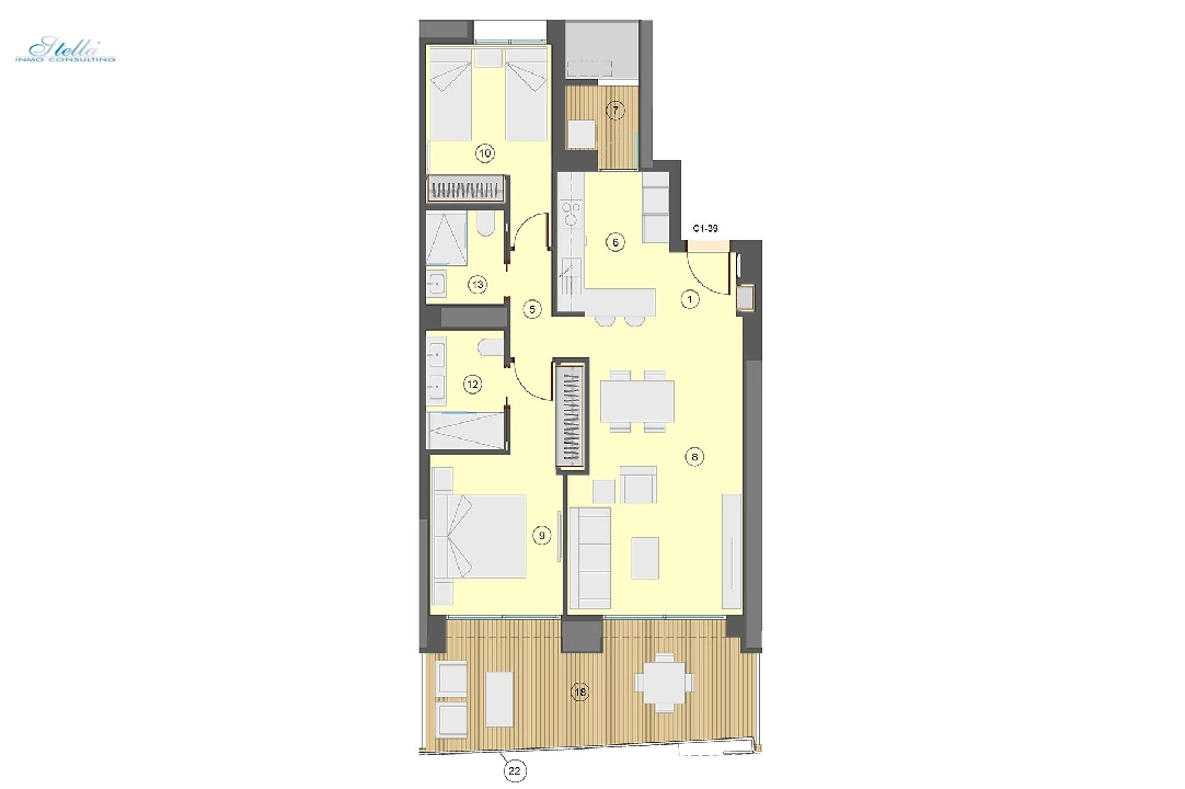 apartamento en la planta superior en Benidorm en venta, superficie 101 m², estado first owner, aire acondicionado, 2 dormitorios, 2 banos, piscina, ref.: HA-BEN-113-A02-16