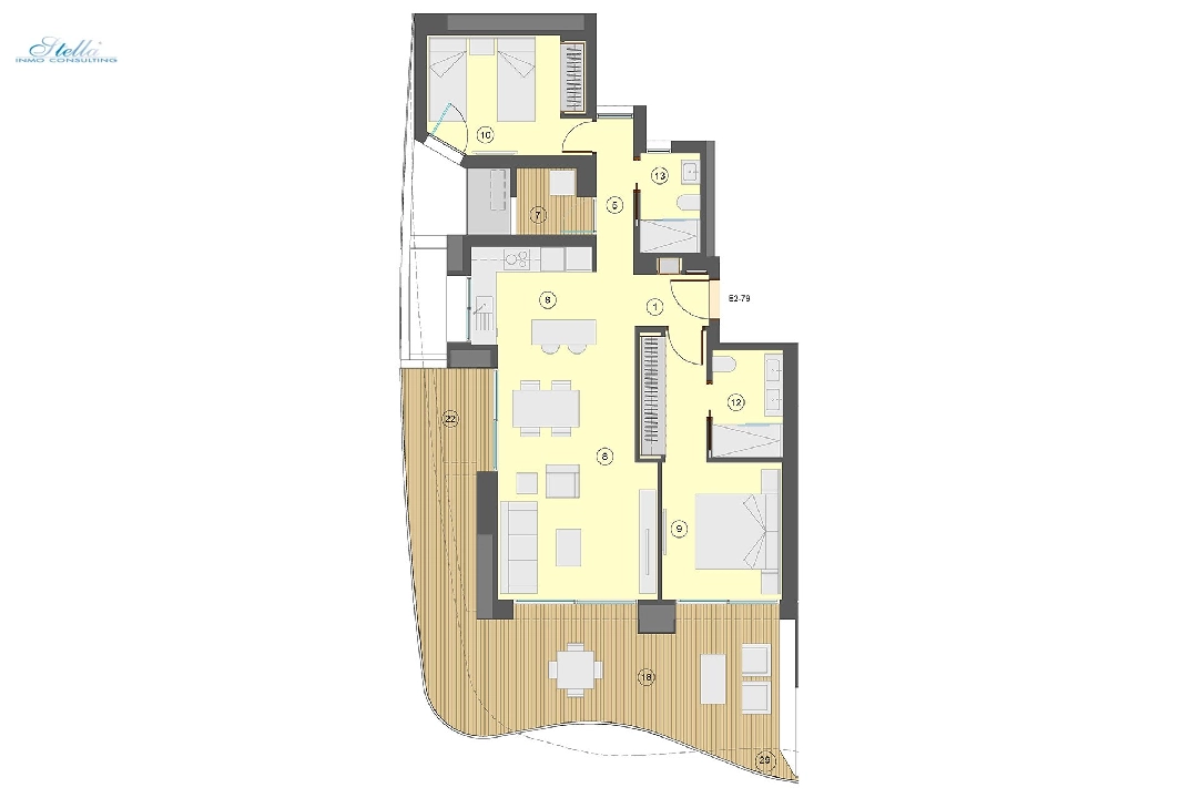 apartamento en la planta superior en Benidorm en venta, superficie 101 m², estado first owner, aire acondicionado, 2 dormitorios, 2 banos, piscina, ref.: HA-BEN-113-A02-19
