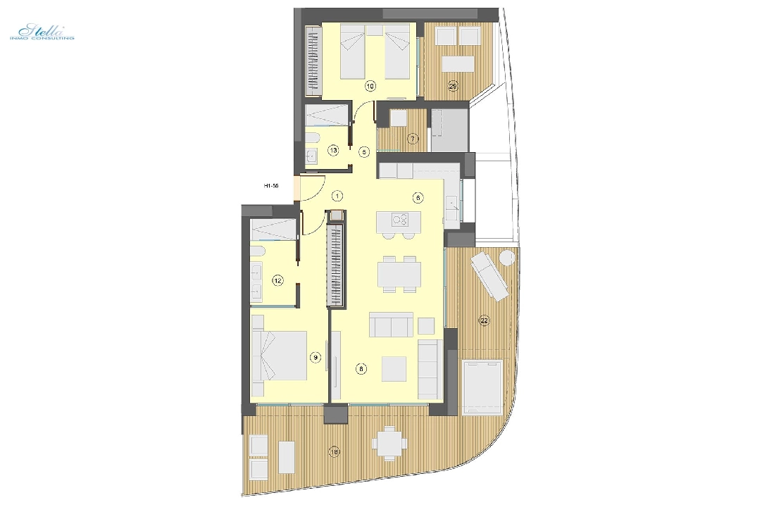 apartamento en la planta superior en Benidorm en venta, superficie 101 m², estado first owner, aire acondicionado, 2 dormitorios, 2 banos, piscina, ref.: HA-BEN-113-A02-20