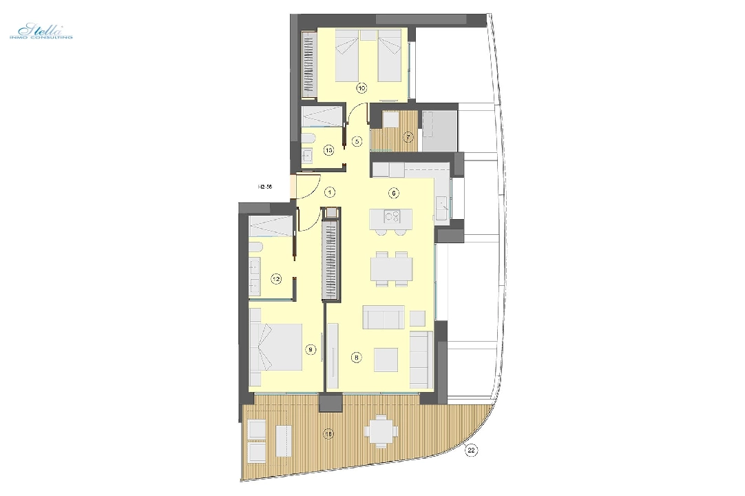 apartamento en la planta superior en Benidorm en venta, superficie 101 m², estado first owner, aire acondicionado, 2 dormitorios, 2 banos, piscina, ref.: HA-BEN-113-A02-21