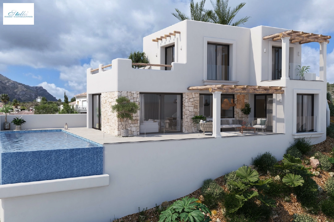 villa en Pedreguer(Monte Solana I) en venta, superficie 252 m², ano de construccion 2025, aire acondicionado, parcela 608 m², 3 dormitorios, 2 banos, piscina, ref.: UM-UV-SERPIS-14