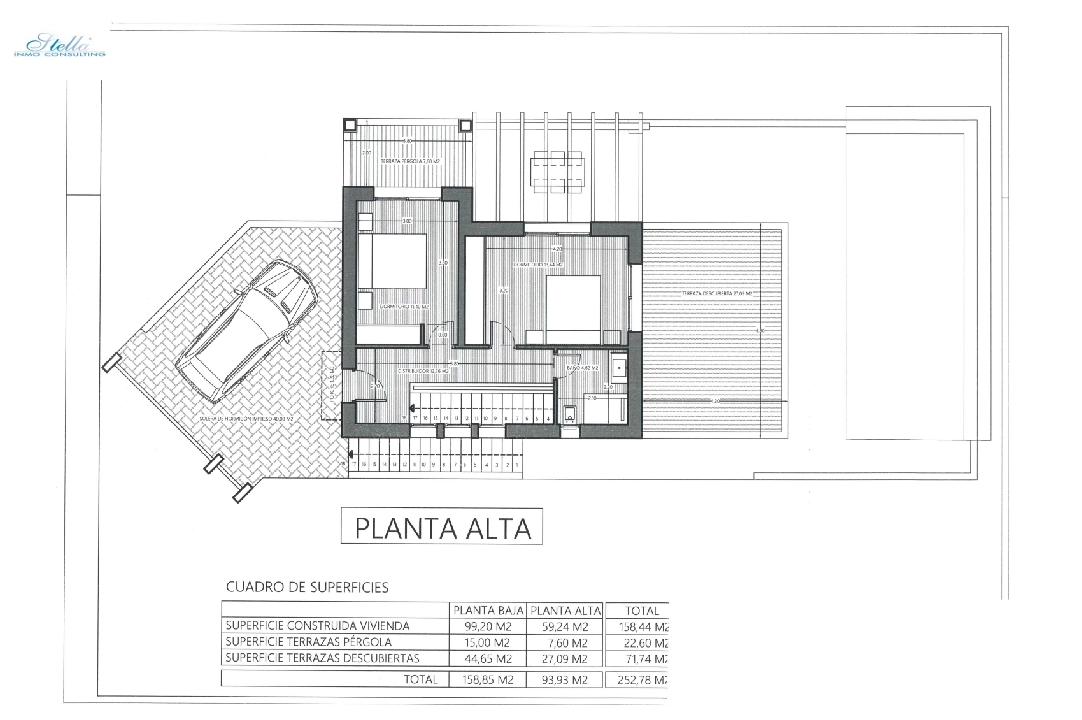 villa en Pedreguer(Monte Solana I) en venta, superficie 252 m², ano de construccion 2025, aire acondicionado, parcela 608 m², 3 dormitorios, 2 banos, piscina, ref.: UM-UV-SERPIS-27