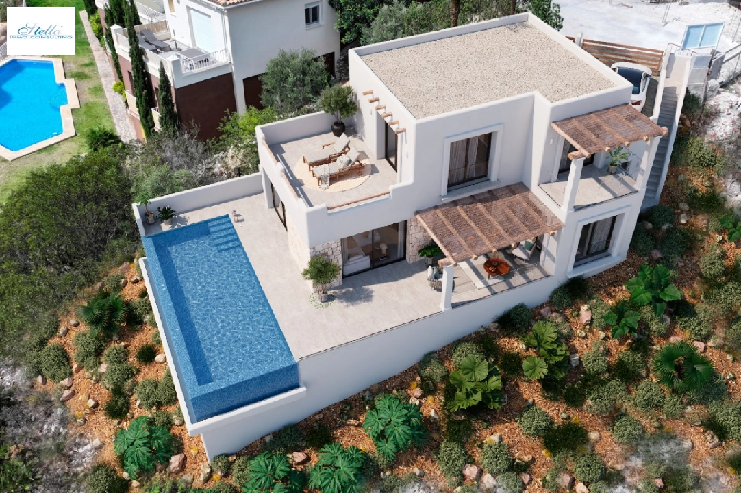 villa en Pedreguer(Monte Solana I) en venta, superficie 252 m², ano de construccion 2025, aire acondicionado, parcela 608 m², 3 dormitorios, 2 banos, piscina, ref.: UM-UV-SERPIS-4